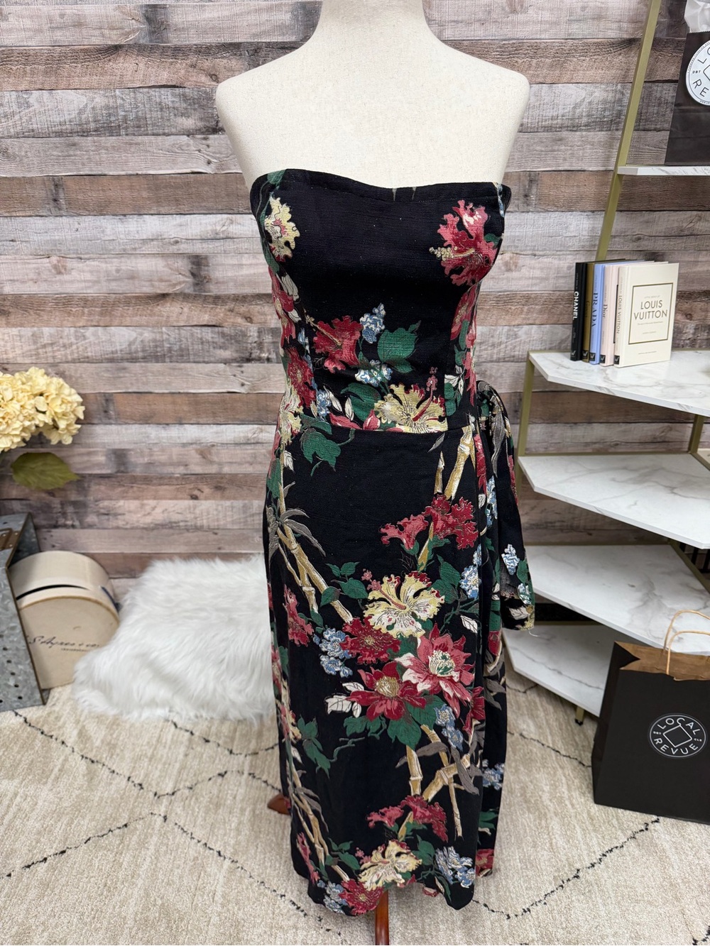 Black Strapless w/ Red & Green Floral Print NS